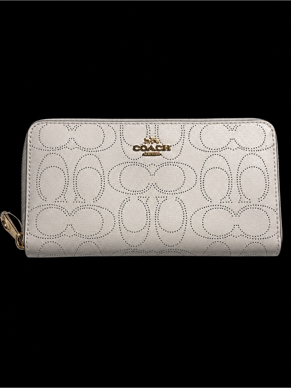 NWT Coach Perforated Signature Zip Wallet in White Retail $278.00